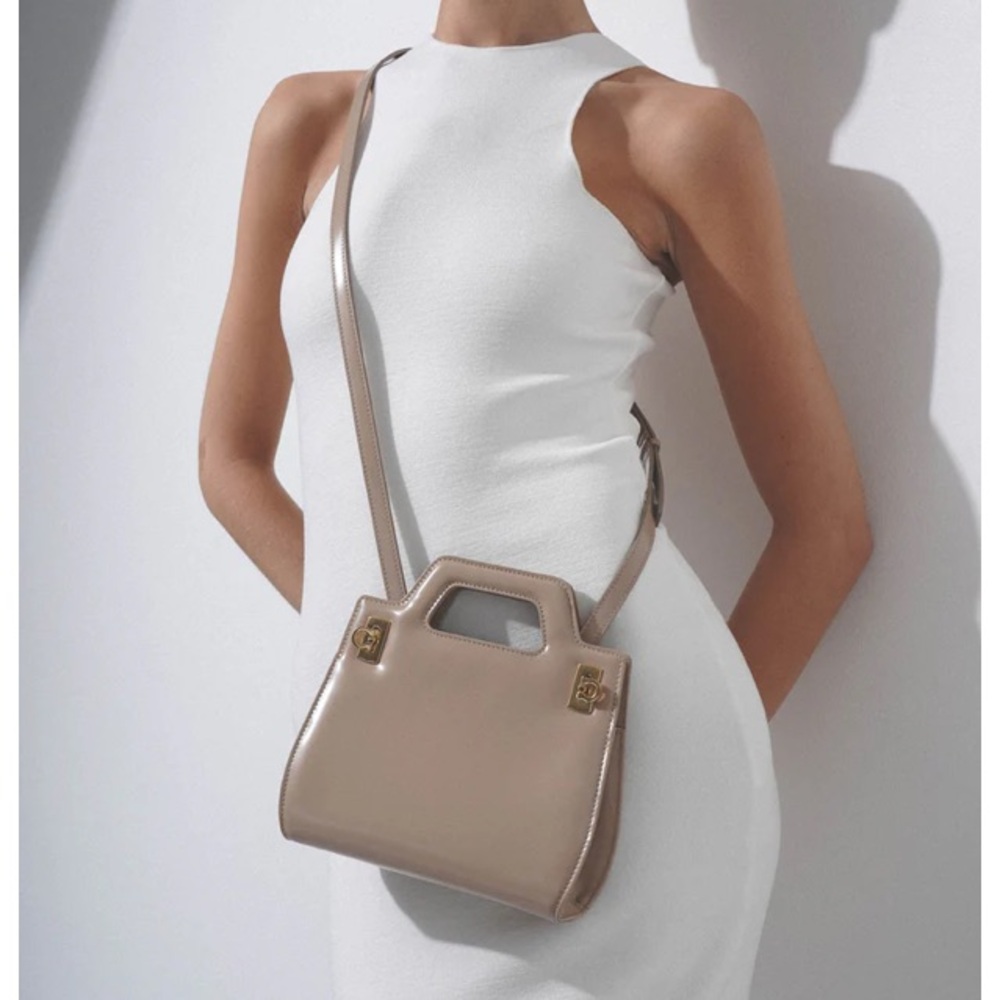 Ferragamo Wanda bag mini (not micro) beige patent with leather strap!